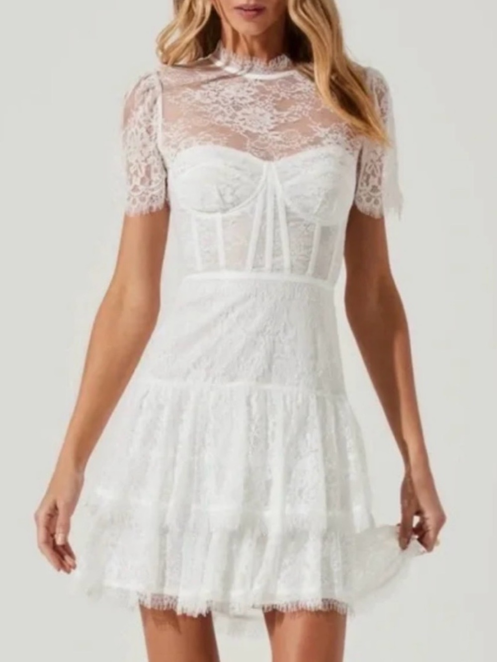 NW Astr The Label Leilani Elegant White Lace Mini Dress with Corset Bodice
